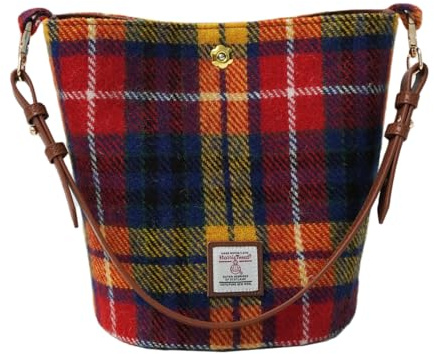 TAILORMAP Harris Tweed Beuteltasche, Schultertasche, Handtasche für Damen, mit Mikrofaser-Lederriemen, 24,9 x 21,8 x 17,8 cm