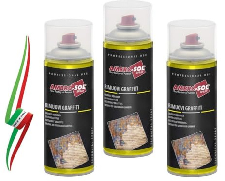 Set 3 Rimuovi Graffiti, Spray Elimina Ogni Tipo di Vernice dai Muri e da tante altre Superfici, Bomboletta Spray in Banda Stagnata 100% Riciclabile all'Infinito da 400 ml, trasparente MADE IN ITALY