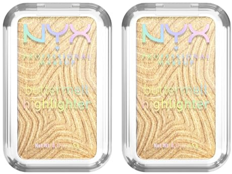 NYX Professional Makeup Highlighter Buttermelt Highlighter 25 Butta Than Gold aus verdunkelbarem Puder mit Perlglanz-Finish, leuchtender Look mit Mango-Mandel- und Sheabutter, 2 Aufheller