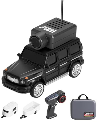 Authticar WLtoys 1:64 Mini RC Autos, 2.4G FPV Ferngesteuertes Spielzeugauto mit 720P HD-Kamera, Gyro, LED-Umgebungslicht, APP-gesteuertes Drift-Auto für Erwachsene (Schwarz)