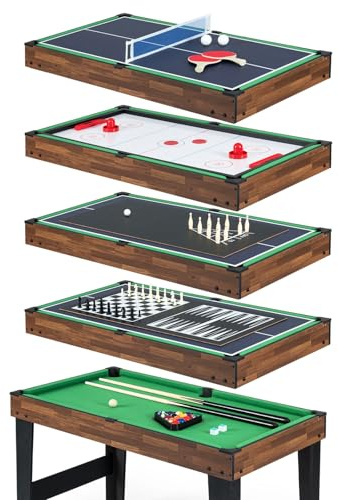 DREAMADE 10-in-1 Multi-Spieltisch, Fußballtisch Set mit Tischfußball, Hockey, Tischtennis, Billard, Shuffleboard, Bowling & 4 Brettspielen, Tischkicker für Kinder & Erwachsene (‎126 x 102 x 82 cm)