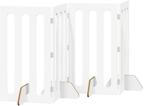vidaXL Faltbarer Haustierzaun 4 pcs Weiß 201 x 38 x 90 cm, Stylischer Haustierzaun für drinnen, Flexibler Faltteiler, mehrpaneeliger Holzwerkstoff für Raumtrennungen