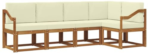 vidaXL Sofa Set mit Kissen 5 pcs Natur und Creme, Gartenlounge, modernes Outdoor-Sofa, sectionale Möbel, langlebiges Patioset, Bequeme Terrassen-Sitzgelegenheit