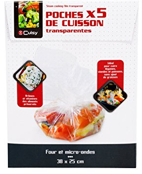 CUISY KB5580 Lot de 5 Poches de Cuisson Pet Transparent 37,70 x 25 x 0,10 cm