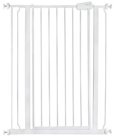 Safetots Puerta para Perros Extra Alta, 81.4cm - 89cm, Blanco, Extra Alta de 104cm de Altura, Puerta para Mascotas con Ajuste a Presión para Perros y Cachorros, Instalación Fácil.