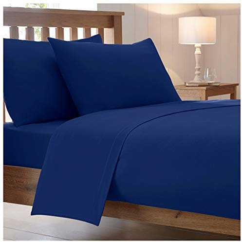 25 Cm / 10” Inch Fitted Bed Sheets Combed Poly Cotton Non Iron Easy Care Percale Plain Soft Sheet Bedding (Royal Blue, Double)