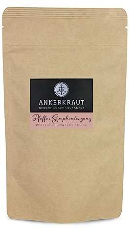 Ankerkraut Pfeffer-Symphonie, ganze Körner für die Mühle, 140g im Beutel, Pfeffer-Mix zum Würzen mit Geschmack & Aroma, für Fleisch Salat Suppen & mehr
