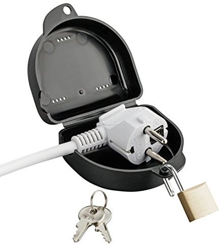 haggiy prise Safe Medium pour prise grande/épaisse - La boîte fermant à clé pour une prise avec un contact de protection (noir)