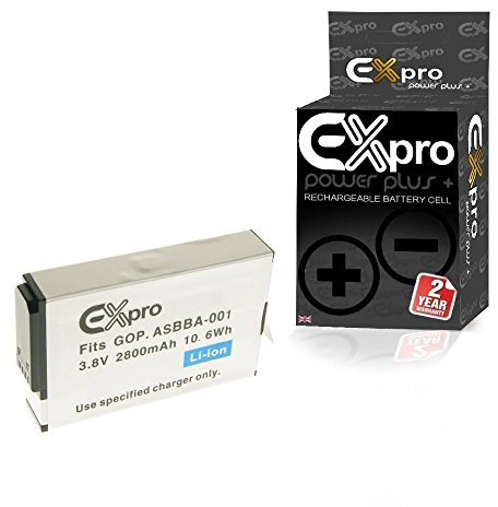 Ex-Pro ASBBA-001, Ultra High Capacity 2800mAh 2 Year Warranty Replacment Lithium Li-on Digital Camera Battery Compatible with/for GoPro Hero Fusion