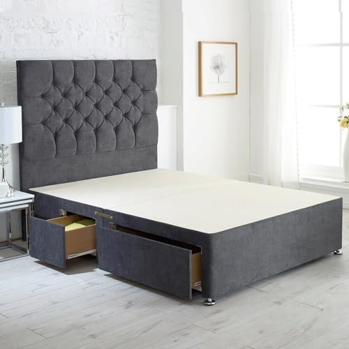 ComfoRest - Elegant 4FT6 Double Divan Bed | Stylish Double Bed with 4 Spacious Drawers | Durable Double Bed Base for Organised Living | Functional Beds for Modern Interiors (Slate Grey Naples)