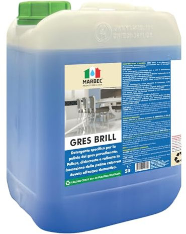MARBEC GRES BRILL 5LT Detergente specifico per la pulizia del gres porcellanato. Pulisce, disincrosta e rallenta la patina calcarea dovuta all'acqua domestica.