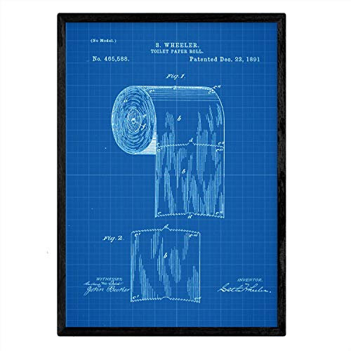 Nacnic Poster Patent Toilettenpapier. Blatt mit altem Design-Patent A3-Format mit blauem Hintergrund