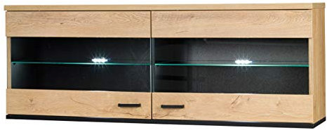 Mirjan24 Hängeschrank John JN09, Praktischer Wandschrank, Wandschrank, Schrank für Wohnzimmer, Schrank, Top-Qualität Buchregal (Eiche Lefkas/Schwarz, ohne Beleuchtung)
