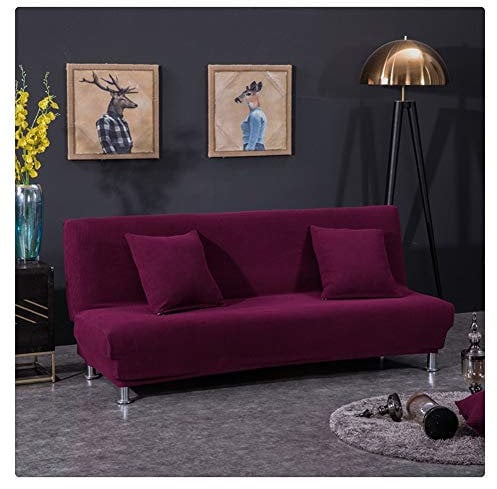 GUOCU Elastisch Sofabezug ohne armlehnen Klappsofa Überwürfe Sofabezug Elastische voll zusammenklappbare Couch Sofa Schild passt zusammenklappbare Sofa-Bett ohne Armlehnen,Lila,3 Sitzer(190-225CM)