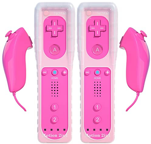 TechKen Controller e Nunchuck, Joystick di Gioco Remoti sena fili per Wii e Wii U (2 Rosa)