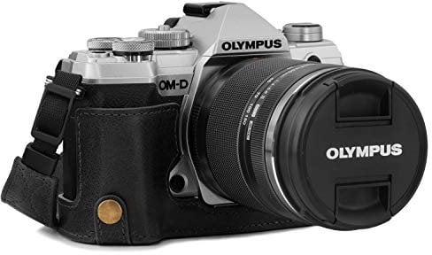 MegaGear Ever Ready MG1864 Demi-étui en Cuir véritable pour Appareil Photo Olympus Om-D E-M5 Mark III Noir