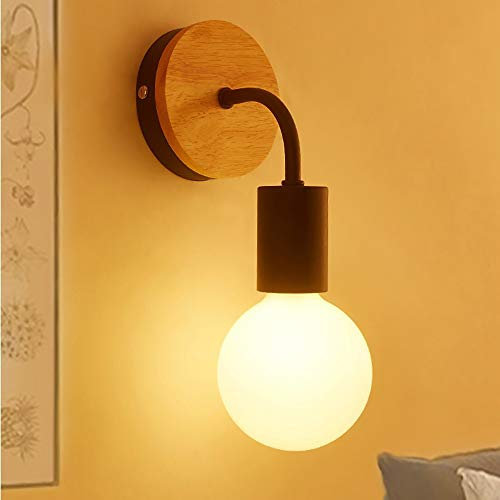 Mengjay Loft LED Metal Hierro Forjado Apliques de Pared Lámparas Vintage Madera Adecuado Bañadores Focos Para Cabecera Dormitorio Sala Pasillo Entrada Restaurante