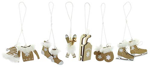 MIK funshopping 6-teiliges Set Weihnachtsanhänger Holzanhänger Weihnachten-Anhänger Dekohänger für Weihnachtsbaum Tannenschmuck Christbaumschmuck Weihnachtsdeko Geschenkanhänger (Gold)