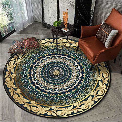 Topinged Klassische schicke runde grüne Teppich böhmischen floral Stil Vintage goldene Rebe Muster weicher Teppich, für Wohnzimmer Schlafzimmer küche Bett kinderzimmer Stuhl Matte-Durchmesser 200 cm.
