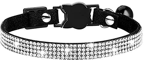 haoyueer Strass-Halsband für Hunde und Katzen, mit Glöckchen, glitzernd, mit weichem Samt-Kristall, Mädchen-Halskette (schwarz)
