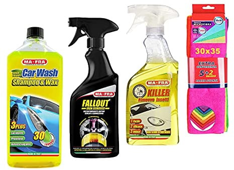 MAFRA Car Wash Shampoo and Wax, Fallout, Insektenentferner plus Packung mit 7 Mikrofasertüchern 30 x 35 cm