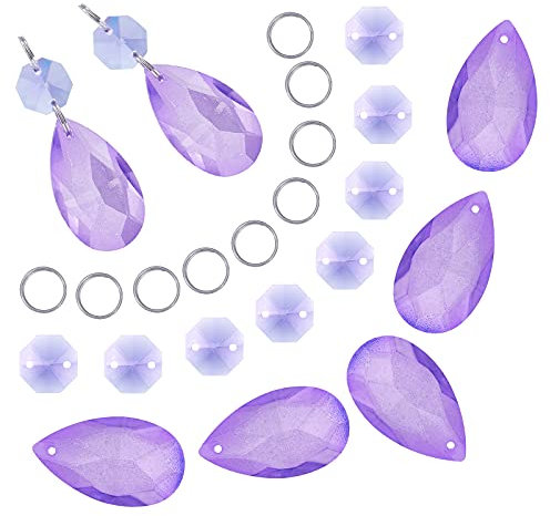 GORGECRAFT Crystal Chandelier Pendants Parts Beads 10Pcs Teardrop Glass Pendants 20Pcs Octagon Beads for Door Curtain Candlestick Party Wedding Chirstmas Decoration Purple