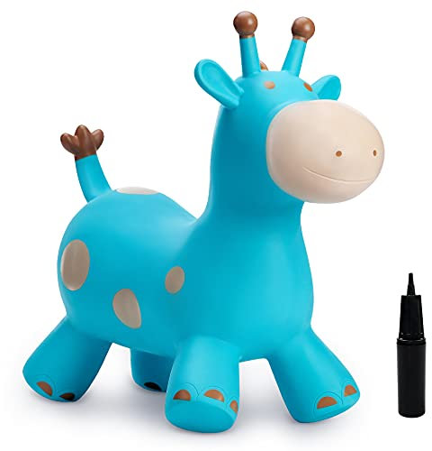 U&C Planet Hüpftier Giraffe Animal Hopper Blue Giraffe Hopper aus hochwertigem PVC 100 KG Belastung, Kinder 1-6 Jahre Alt für Innen- Außenbereich