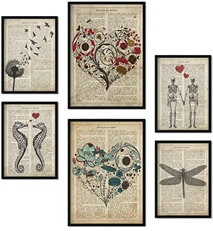 Nacnic Set von 6 Poster Vintage Text. Sammlung von Platten mit ästhetischer Collage für Innendekoration. Größen A3 und A4. Rahmenlos