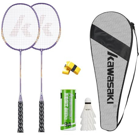 Kawasaki Badminton schläger Federball Set Badminton Racket badmintonschläger Profi mit 3 Badminton bälle 1 Schlägertasche 2 federballschläger für Training, Sport (lila)