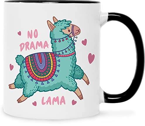 Bedruckte Tasse mit Spruch - No Drama Lama - Lustige Geschenke - Geschenk für Mama Papa Freunde Geburtstag Valentinstag Weihnachten - für Männer & Frauen - für Sie & Ihn Farbe Schwarz & Weiß