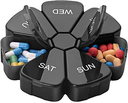Pastillero Semanal 1 Toma Diaria, 7 Dias Caja de Pastillas Semanal, Portatil Redondo Bolsillo Viaje Secreto Organizador Medicamentos, Sin BPA Hermetico Plastico Contenedor de Pastillas