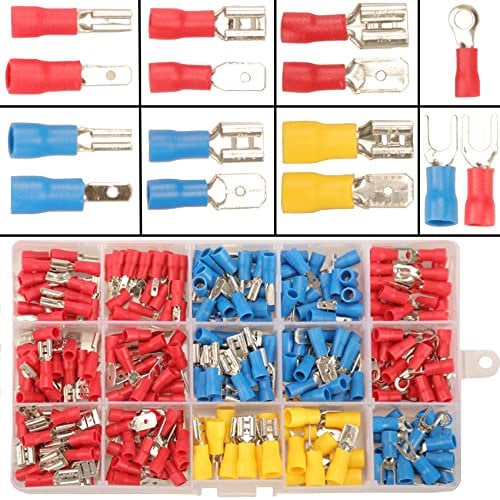 280pcs Terminales Eléctricos 15 Tipos Faston Macho/Hembra Aislados, Conectores 2.8mm 4.8mm 6.3mm Juego de Cables Crimp Connectors