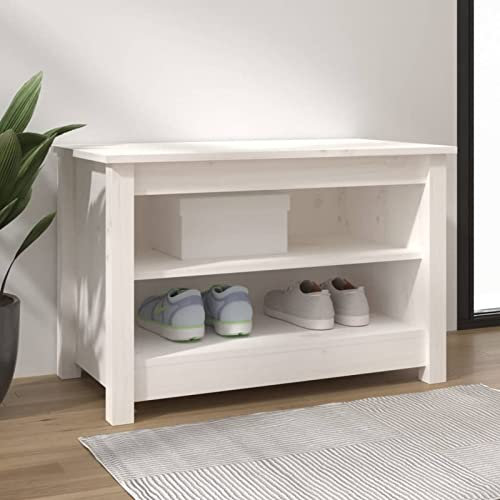 Tidyard Schuhbank Sitzbank Bank Sitztruhe Schuhschrank Schuhablage Schuhregal Schuhaufbewahrung Schuhständer Massivholz Kiefer Weiß 70x38x45,5 cm