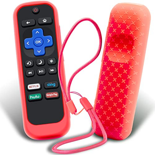 Case for Roku Remote, Cover for Hisense / TCL Roku TV Steaming Stick / Express Universal Replacement Controller Silicone Sleeve Skin with Lanyard Red