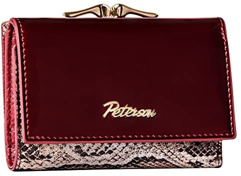PETERSON | Damenbrieftasche | Kompakt | Geräumig | 5 Kartenfächer | Geldscheinfach | Münzfach | Naturleder | Elegant | RFID-System (Rotwein Boa)