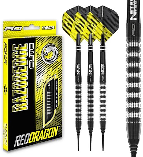 RED DRAGON Razor Edge Elite 18 Gramm Softip Premium Tungsten Darts Set mit Flights und Stielen