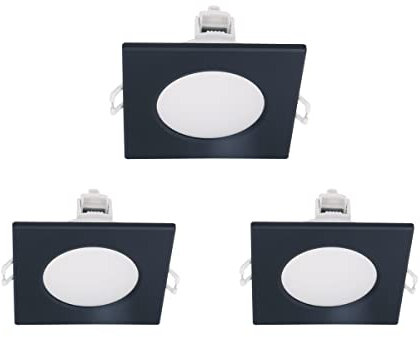 3 Pezzi Faretti Led da Incasso Quadrato, Dimmerabile Con Triac Dimmer, 220V 5W 550 Lumen, 90X90X37mm, Foro 70mm, Impermeabile IP65, Quick Connettore (Warm White 3000K, Nero)