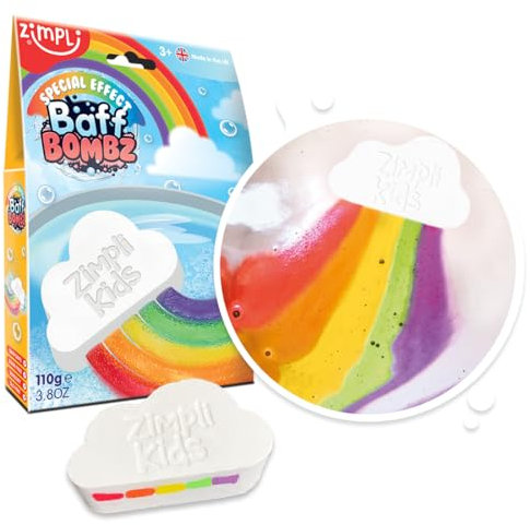 ZIMPLI - Large Cloud Rainbow Baff Bombz, Create a rainbow effect, fizzing, bathtime adventure, Bath Bomb Fizzing Fun for children 4 5 6 7 8 9