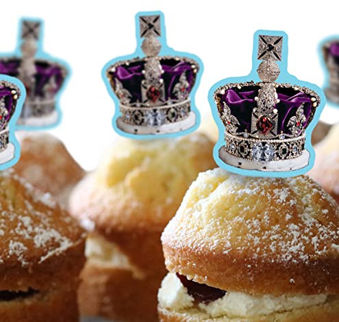*3 for 2 offer* Cakeshop 24 x 4cm King Charles III 3rd Coronation Stand-Up Crown Photo Edible Cupcake Toppers Cake Decorations - Premium Wafer Precut