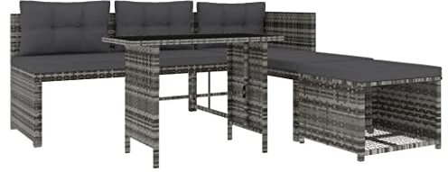 vidaXL Garten Essgruppe 4-TLG., Gartenmöbel Set mit Kissen, Gartengarnitur Sitzgruppe Stahlrahmen, Rattanmöbel Lounge Sofa, Grau Poly Rattan