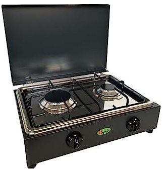 Parker FORNELLO da Tavolo Grigio Grafite con Piano in Acciaio Inox 2 FUOCHI con Piano Removibile per LA Pulizia Alimentazione Gas GPL (BOMBOLE) per Uso Esterno