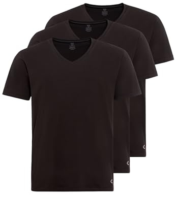 camel active Herren Unterziehshirt im 3-er Pack | Unterhemden mit V-Neck aus einem hochwertigen Baumwollmix mit Elasthan in weiß und schwarz
