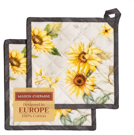 Maison d' Hermine Hot Pads Oster-Topfhalter aus 100% Baumwolle mit Schleife, hitzebeständiges Set mit 2 Topflappen zum Grillen, Mikrowelle, Grillen, Candice – Frühling/Sommer (20cm x 20cm)