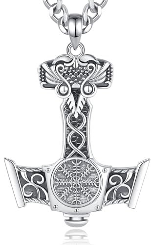 AEONSLOVE Wikinger Mjolnir Halskette Herren Damen Thors Hammer Anhänger Halskette Silber 925 Thor Hammer Kette Wikinger Schmuck Herren