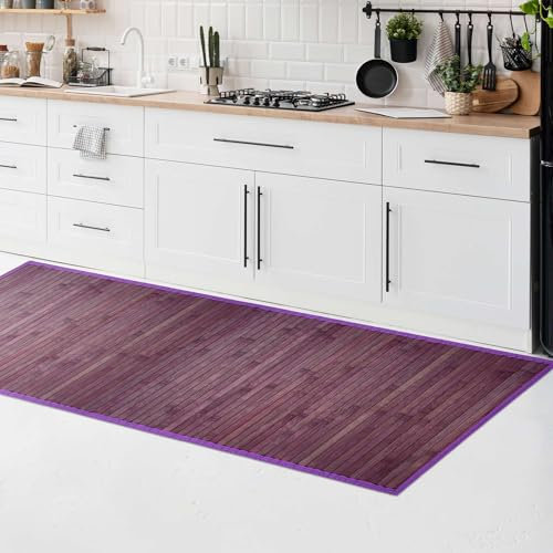 CosìCasa Tappeto Bamboo Cucina Antiscivolo | Passatoia Cucina Idrorepellente, Facile da Pulire e Realizzata con Materiali Sostenibili | Tappeto Bambu Tinta Unita (Viola, 50 x 100 cm)