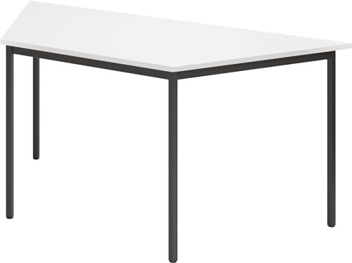 bümö Trapez-Tisch, Multifunktionstisch 160 x 69 cm in Weiß/Schwarz - Besprechungstisch, Konferenztisch, Meetingtisch, Mehrzwecktisch, Pausentisch für Besprechungsraum, Meetingraum