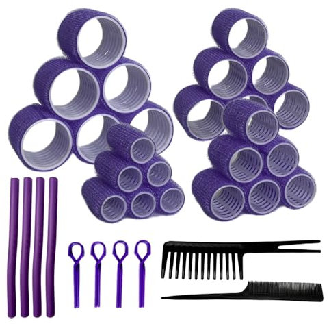 Lockenwickler Set 56 Stück Lila Lockenwickler für alle Haartypen, 4 Größen, inklusive Clips, Kämme & Schwammrollen, perfekt für hitzelose Locken & voluminöse Styles