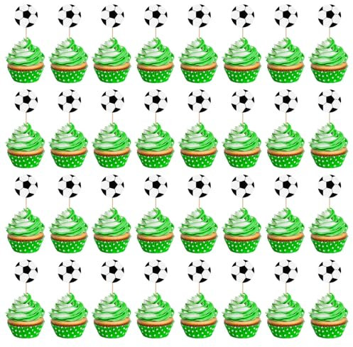 Jostift 50 Stück Tortendeko Fussball, Fußball Kuchen Deko, Fussball Cupcake Topper Fussball Muffin Deko Fussball Geburtstag Deko Fussball Deko für Geburtstagsfeie Babyparty Fußball-Mottoparty