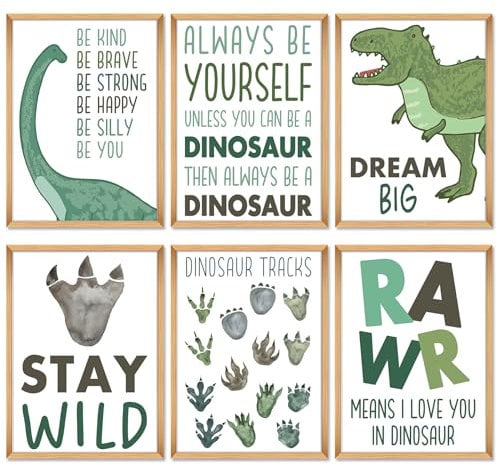 BOARSHUA a4 Dinosaur Canvas Wall Art Print, Jungle Dino Wallpaper Poster Picture for Kids Baby Boy Girl Toddler Bedroom Nursery Classroom Living Room Playroom Home Wall Decor - Unframed