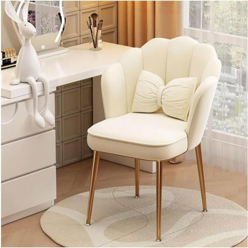 JWSYBD Makeup Chair Shell Shaped Chair Coffee Chair Fashionable and Functional Living Room/bedroom/office Velvet Upholstered Chair with Petal Shaped Metal Feet (white)